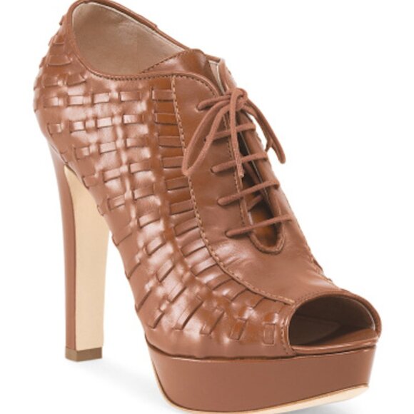 Cavallini Milagros Leather Woven Ankle Peep Toe Shootie - Picture 1 of 2
